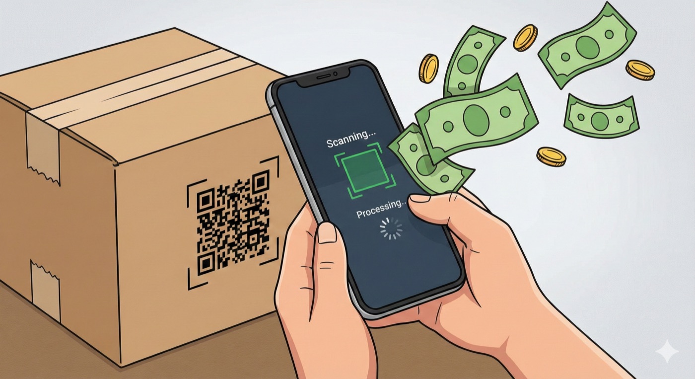 Scan to Refund - Phone scanning QR code with money